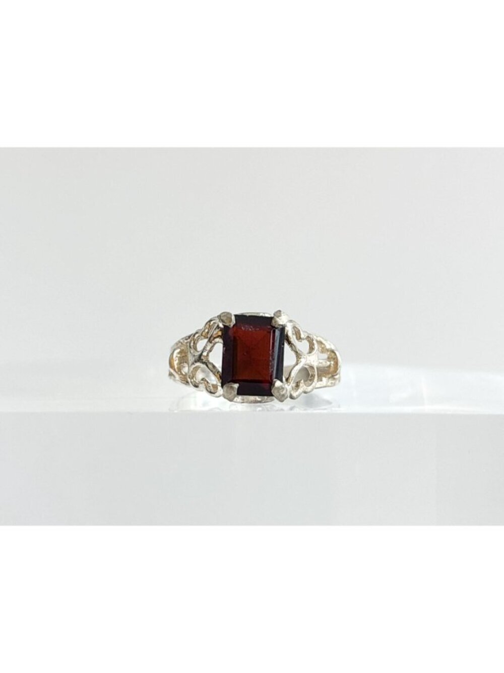 Garnet Emerald Cut Gemstone Sterling Silver 925 Victorian Vintage Ring - sz 6.25 - Picture 2 of 13